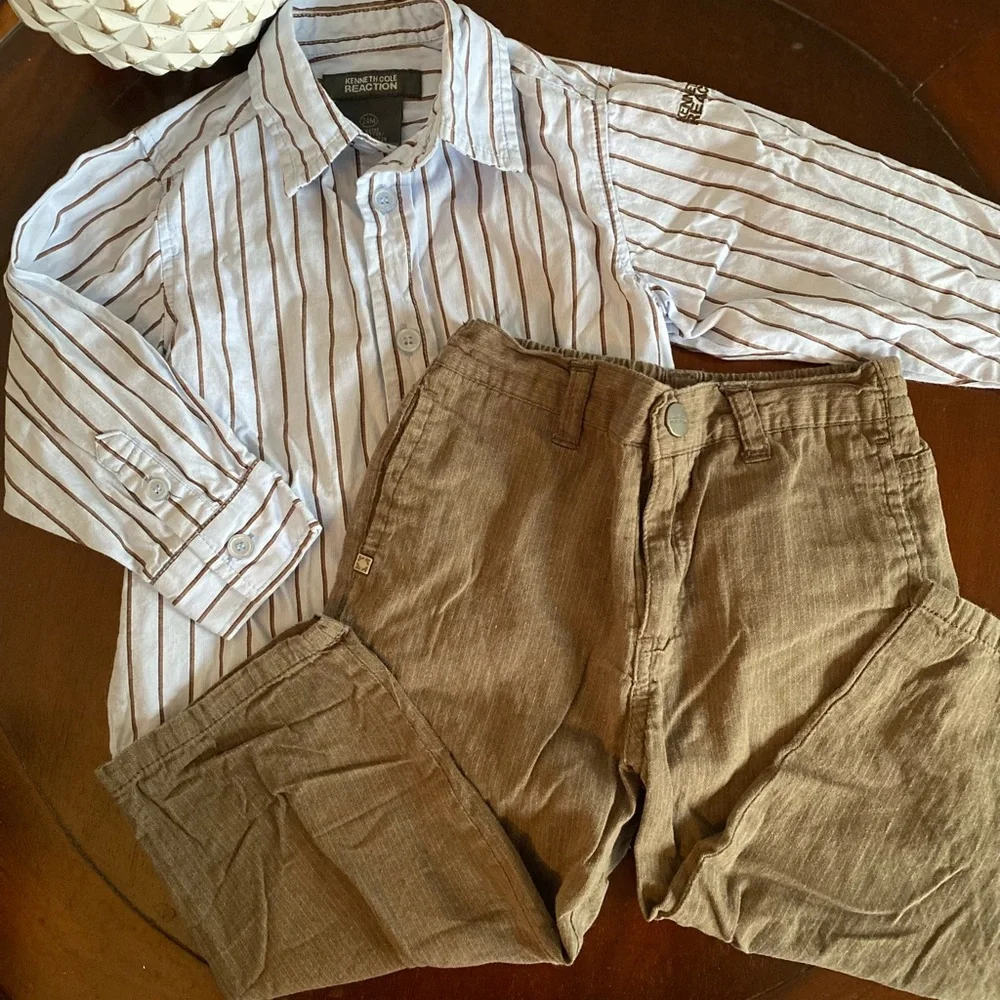 Kenneth Cole Outfit Pin Stipe Shirt & Khaki Pants Size 24 Month